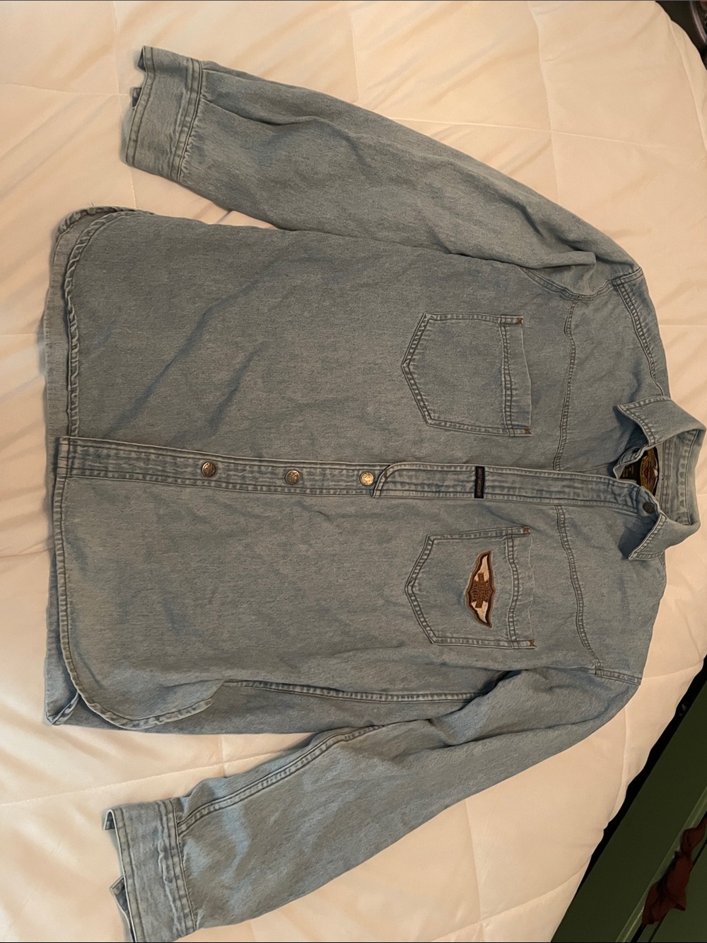 Harley-Davidson Light Blue Denim Shirt Jacket with Patch Womens vintage